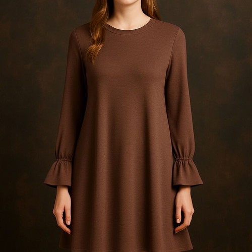 Brown Shein dress with ruffled sleeves, size M/L, like new