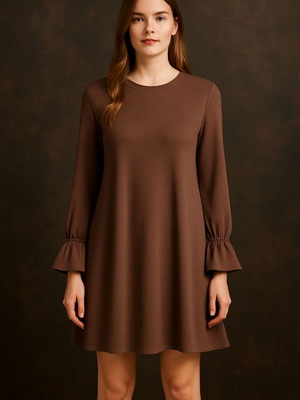 Brown Shein dress with ruffled sleeves, size M/L, like new