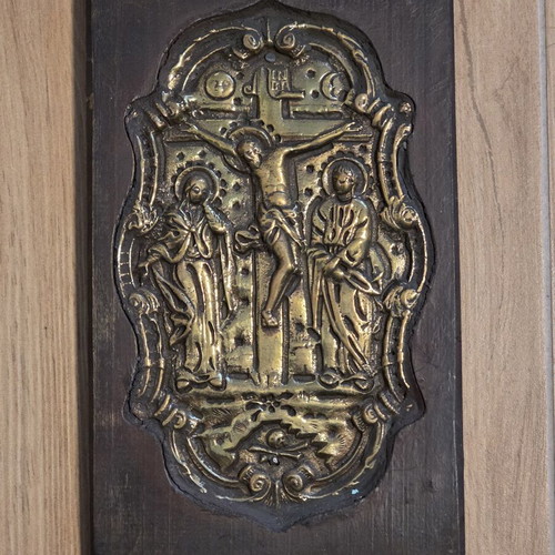 Bronze Crucifix with Wood Used, Folk Art