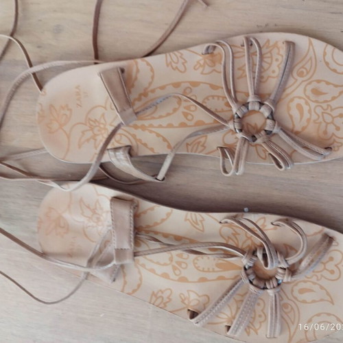 Zara lace-up boho hippie sandals size 37 beige like new