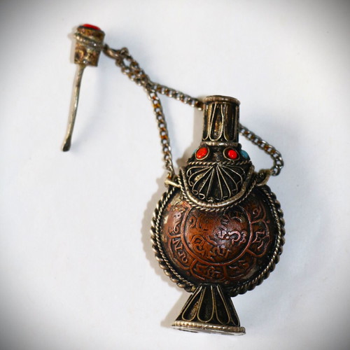 Tibetan Flask new copper with semi-precious stones