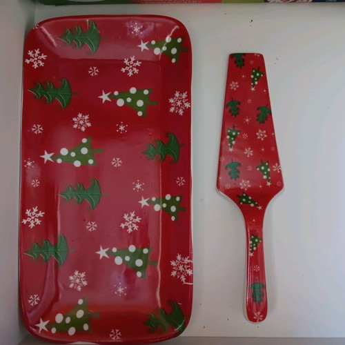 Ceramic Christmas Platter with Spatula like new