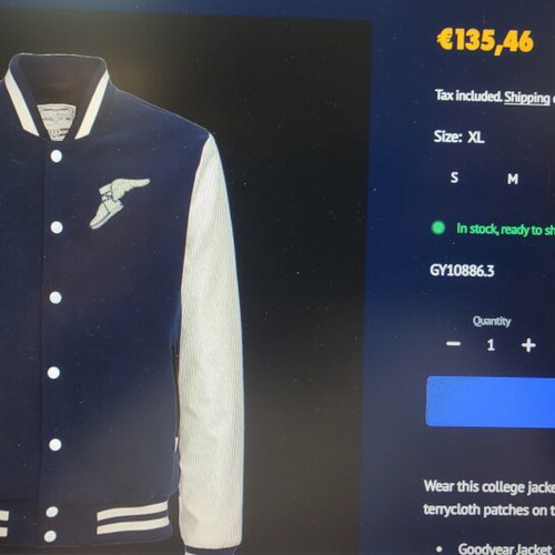 Goodyear college jacket new, white and blue, XL