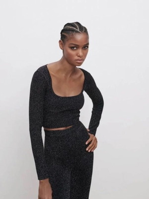 Zara crop top σαν καινούργιο, μαύρο και ασημί, μέγεθος XS
