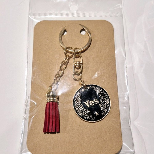 Keychain for Indecisive with Yes/No Coin and Red Tassel new