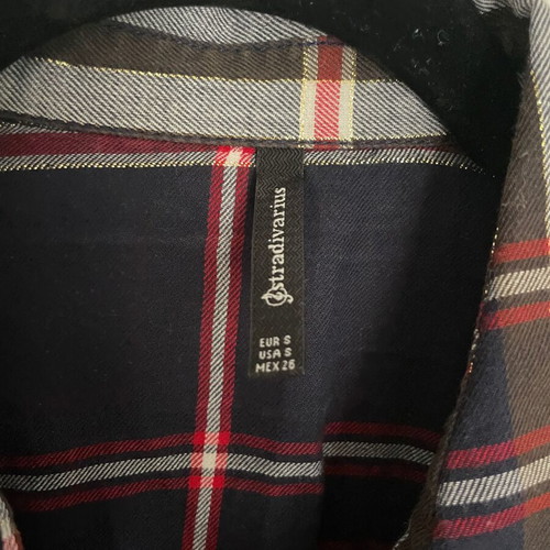 Stradivarius long shirt used, dark blue plaid, small