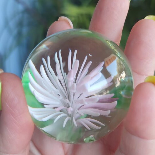 Crystal sphere with pink flower new