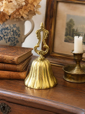 Vintage solid brass decorative bell 14.5 cm used, 1960s rococo style