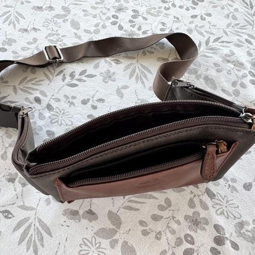 Men's waist bag, brown synthetic leather
