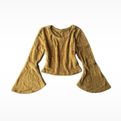 Mustard yellow knitted blouse like new with bell sleeves