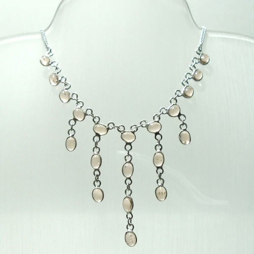 Pink quartz fashion 925 silver necklace new