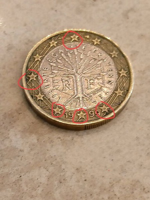 France 1€ Coin 1999 used with multiple errors