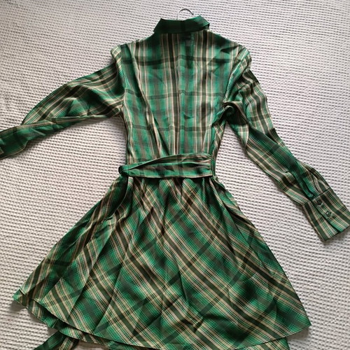 Mango green checkered dress satin texture new