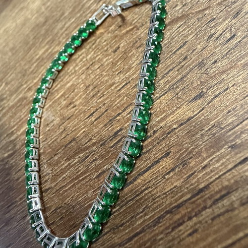 Bracelet with green zircon stones, new, stainless steel