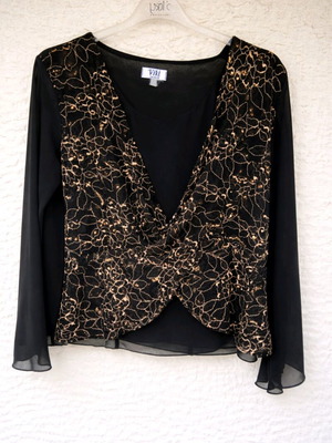 Viki Fashion black blouse with lace and transparency one size new