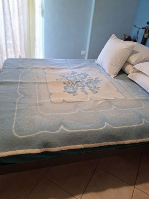 Pure Wool Blanket double size like new, sky blue with embossed design