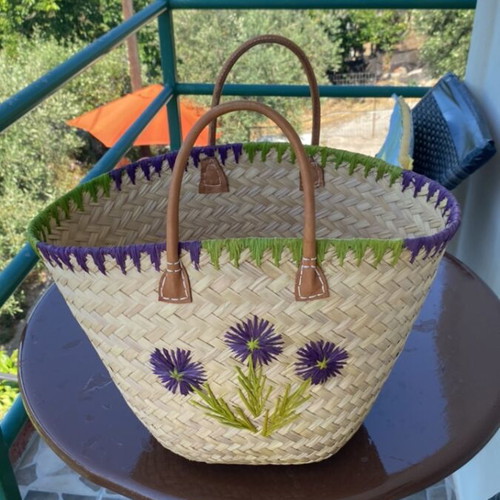 Handmade beach bag large, beige straw
