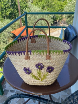 Handmade beach bag large, beige straw
