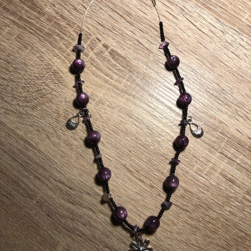 Handmade hippie fairy boho necklace new, purple and silver