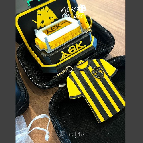 AEK gift set with stadium keychain, desk stand and jersey keychain