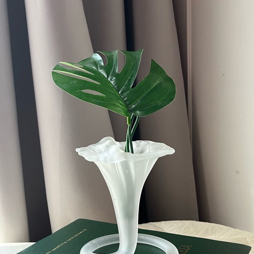Vintage Stiver Italy decorative vase 1970s used, frosted art glass