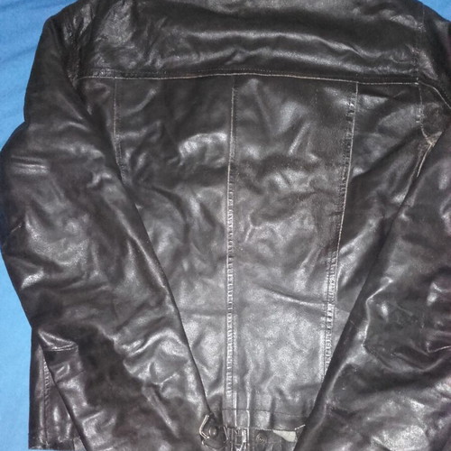 FDN leather jacket XL used with hood, beige brown