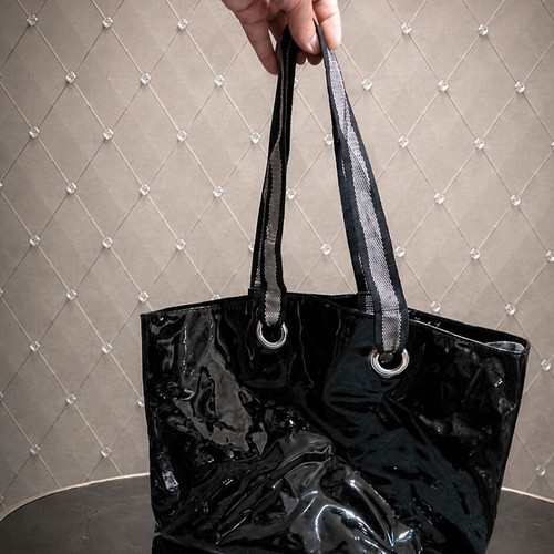 Large black patent leather weekend bag new