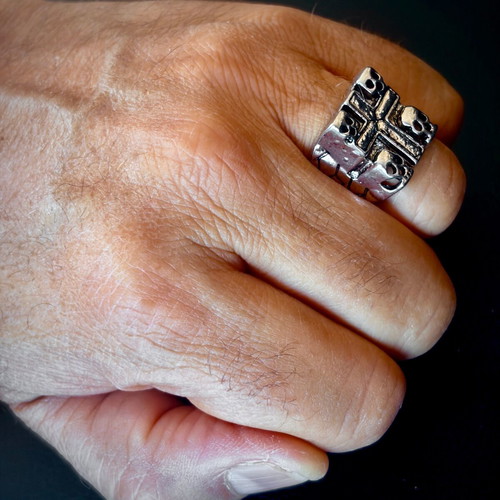 Gothic cross and skulls ring, M FORGE