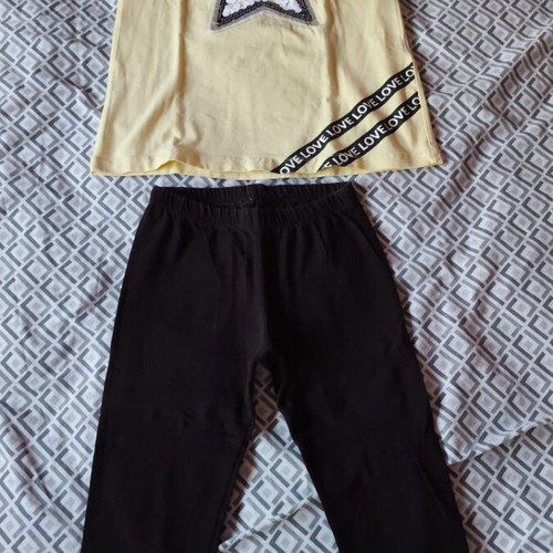 Evita summer set for girls with capri pants, black and yellow