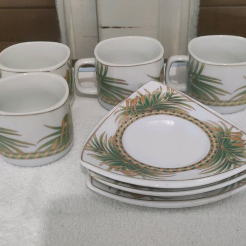 Greek coffee cups used, set of 4 cups with 3 saucers