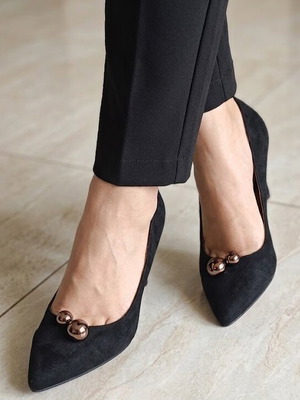 Suede shoes black with decorative metallic pearls like new, size 39
