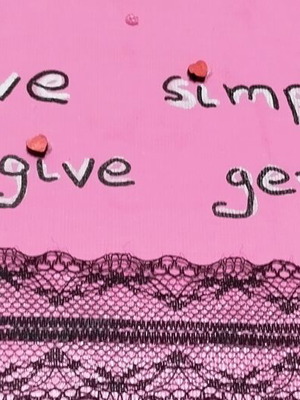 Pink canvas wall decor with message, handmade