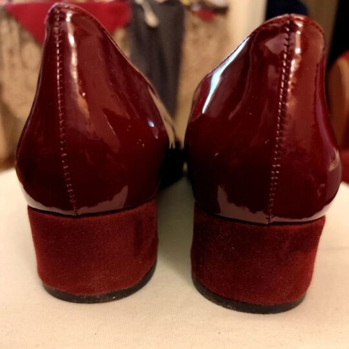 Amelia Burgundy Patent and Suede Pumps Size 40 New