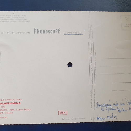 Phonoscope vintage music card 45RPM 1959 used, Swiss Alps theme