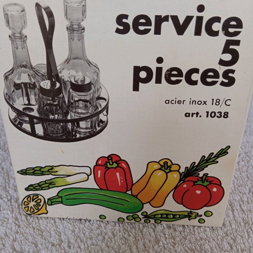 Oil and vinegar set 5 pieces, new, stainless steel, blue