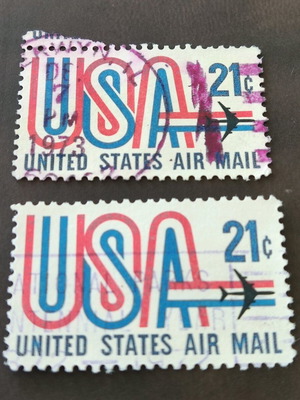 United States Air Mail 21 cents stamps used, 1972-1973