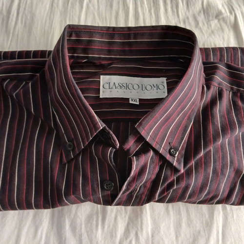 Classico Uomo men's shirt used, striped black-red-beige-brown