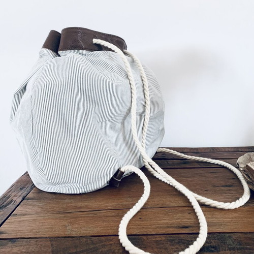 Ioanna Kourbela Backpack Bag new, leather and cotton, waterproof interior