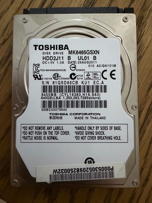 Toshiba disk drive MK6465GSXN 640gb used