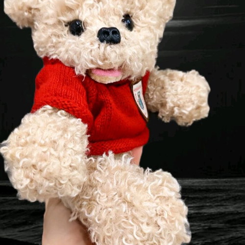 Handmade knitted puppy new with movable joints and pink or red blouse