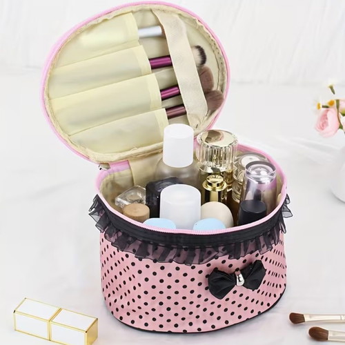 Pink Polka Dot Toiletry Bag New with Bow