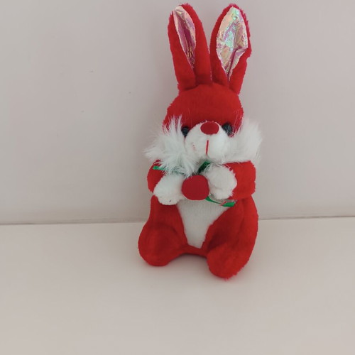 Red plush bunny with metallic ears