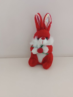 Red plush bunny with metallic ears