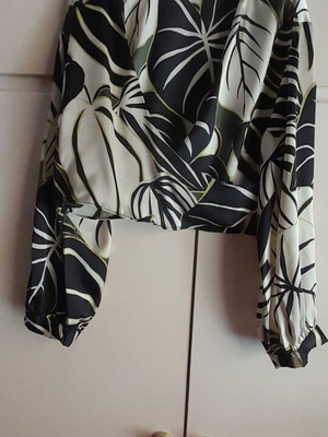 Zara satin wrap shirt with leaf pattern, size L