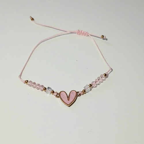 Handmade macrame bracelet with pink heart, new
