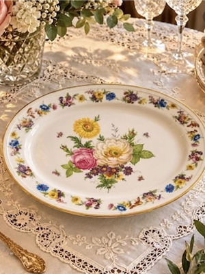 Oval German Porcelain Platter with 22K Gold Trim