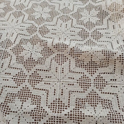 Tablecloth new handmade crochet with lace and beige fringes