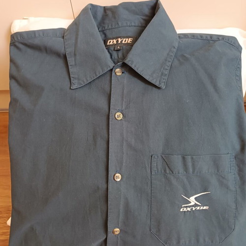 Cotton shirt used, dark blue, Hawaiian style, size Large