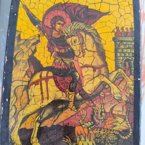 Wooden Saint George icon used
