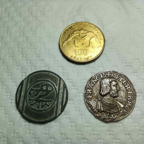 Collectible tokens used, Thessaloniki parking 1980 and BP gasoline 1960